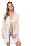 Subtle Luxury Kimono Coastal Lace Kimono / S/M / Starlight Pink Dip Dye Coastal Lace Kimono with Embroidery