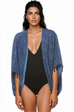 Subtle Luxury Kimono Feel the Sun Satin Print and Solid Tassel Kimono Coverup