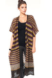 Subtle Luxury Kimono Mustard / One Size Muted Stripe Sweater Open Knit Duster