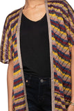 Subtle Luxury Kimono Mustard / One Size Muted Stripe Sweater Open Knit Duster