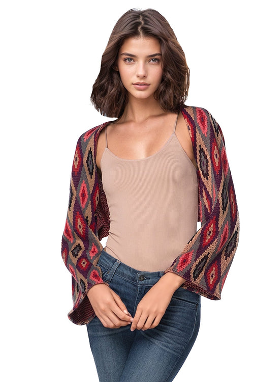 Subtle Luxury Knit Scarf Vintage Knit Diamond Stripe Shrug / Multi Vintage Knit Diamond Stripe Shrug