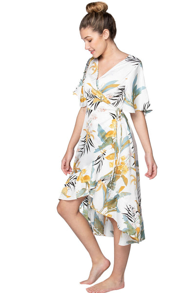 Subtle Luxury Long Dress Tropical Garden High Low Wrap Dress