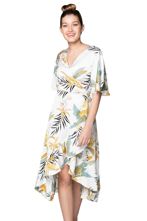 Subtle Luxury Long Dress XS/S / White / Tropical Garden Tropical Garden High Low Wrap Dress
