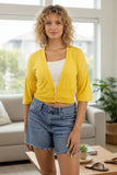 subtle-luxury-marigold-Daisy Balloon Short Sleeve Almost Vintage Sweater Button Crop Sweater