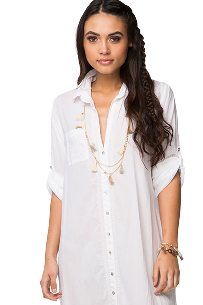 chinese dress ladies Button Up Maxi Shirt Dress with Pocket main image 0