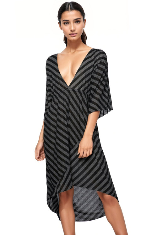 Subtle Luxury Maxi Knit Jersey Stripe Hi Low Dress
