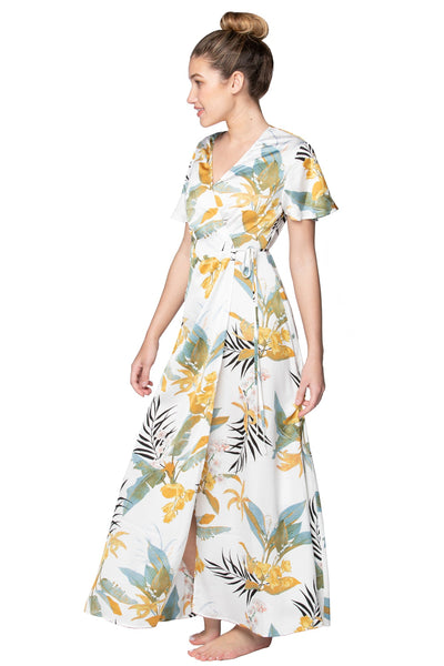 Subtle Luxury Maxi L/XL / White / Tropical Garden Bed to Brunch | Maxi Wrap Dress