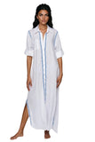 Subtle Luxury Maxi M/L / Blue Lotus / 100% Cotton Maxi Boyfriend Cotton Shirt Dress with Contrast Stitched Embroideries