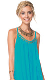 Subtle Luxury Maxi M/L / Seafoam / 100% Rayon Cross Back Leila Dress with Gold Metal Sequin Embellishment