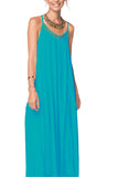 Subtle Luxury Maxi M/L / Seafoam / 100% Rayon Cross Back Leila Dress with Gold Metal Sequin Embellishment
