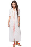 Subtle Luxury Maxi Maxi Boyfriend Cotton Shirt Dress with Contrast Embroideries