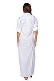 Subtle Luxury Maxi Maxi Boyfriend Cotton Shirt Dress with Contrast Stitched Embroideries