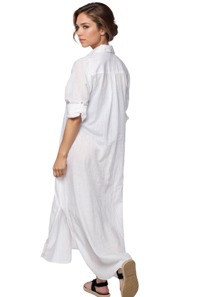 Subtle Luxury Maxi Maxi Boyfriend Dress in Chambray White/Lurex