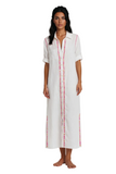 Subtle Luxury Maxi Maxi Boyfriend White Chambray Shirt Dress with Two Color Hand Stitch Embroidery