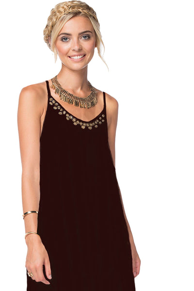 Subtle Luxury Maxi S/M / Black / 100% Rayon Cross Back Leila Dress with Gold Metal Sequin Embellishment