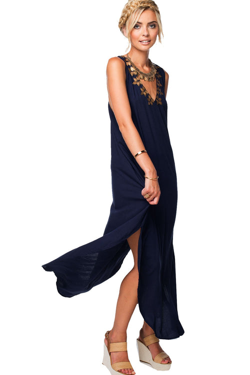 Subtle Luxury Maxi S/M / Black / 100% Rayon Pool Party Tank Dress