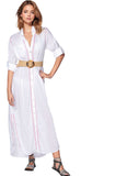 Subtle Luxury Maxi S/M / Dusty Rose / 100% Cotton Maxi Boyfriend Cotton Shirt Dress with Contrast Embroideries