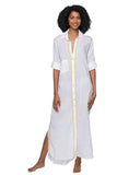 Subtle Luxury Maxi S/M / Lemon / 100% Cotton Maxi Boyfriend Cotton Shirt Dress with Contrast Embroideries