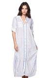Subtle Luxury Maxi S/M / River / 100% Cotton Maxi Boyfriend Cotton Shirt Dress with Contrast Embroideries