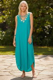Sequin Rayon Maxi Length Tank Dress with Embellished Metallic Detail