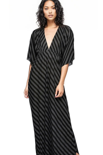 Subtle Luxury Maxi Tie Back Stripe Kimono Maxi Dress