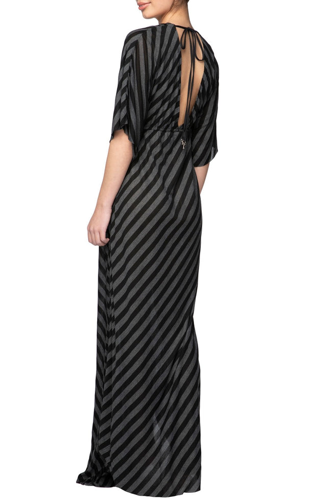 Subtle Luxury Maxi Tie Back Stripe Kimono Maxi Dress