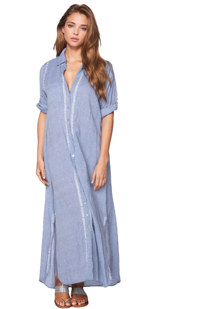 Maxi Boyfriend Shirt Dress in Cotton Chambray Light Denim Subtle Luxury Maxi Boyfriend Shirt Dress in Cotton Chambray Light Denim Subtle Luxury