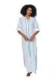 Subtle Luxury Maxi XS/S / Electric Blue / 100% Cotton Maxi Boyfriend Cotton Shirt Dress with Contrast Embroideries