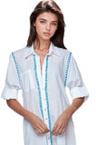 Subtle Luxury Maxi XS/S / Electric Blue / 100% Cotton Maxi Boyfriend Cotton Shirt Dress with Contrast Embroideries