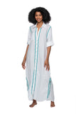 Subtle Luxury Maxi XS/S / Lagoon / 100% Cotton Maxi Boyfriend Cotton Shirt Dress with Contrast Embroideries