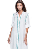 Subtle Luxury Maxi XS/S / Lagoon / 100% Cotton Maxi Boyfriend Cotton Shirt Dress with Contrast Stitched Embroideries