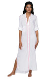 Subtle Luxury Maxi XS/S / Mandarin / 100% Cotton Maxi Boyfriend Cotton Shirt Dress with Contrast Stitched Embroideries