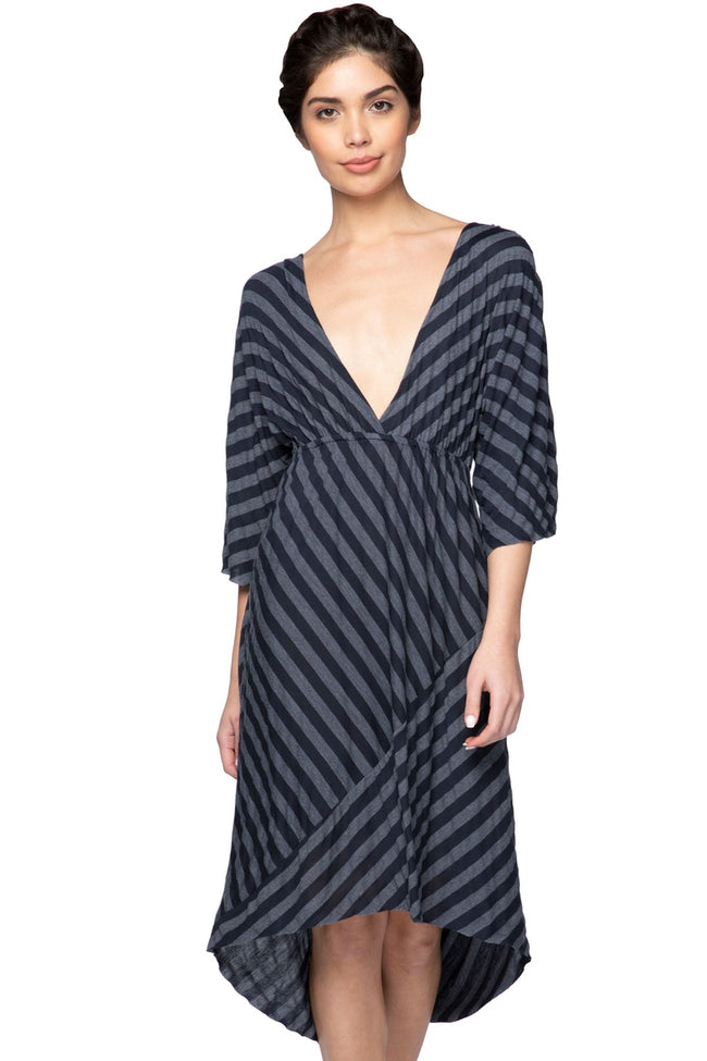Subtle Luxury Maxi XS/S / NAVY/GREY Knit Jersey Stripe Hi Low Dress