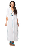 Subtle Luxury Maxi XS/S / Ocean Ombre / 100% Cotton Maxi Boyfriend Cotton Shirt Dress with Contrast Embroideries