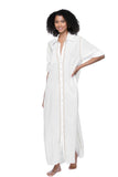 Subtle Luxury Maxi XS/S / Sand / 100% Cotton Maxi Boyfriend Cotton Shirt Dress with Contrast Stitched Embroideries