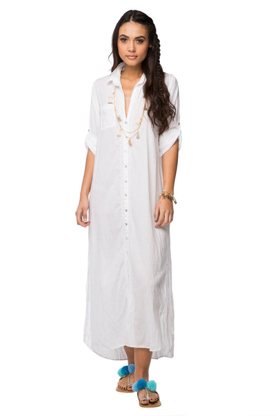Subtle Luxury Maxi XS/S / White / 100% Cotton Maxi Boyfriend Dress in White