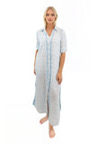 Subtle Luxury Maxi XS/S / White w/Tidepool Ikat / 100% Cotton Maxi Boyfriend Shirt Dress in Cotton Ikat's