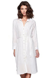 Subtle Luxury Midi XS/S / White w/Gold Lurex Stripes & Embroidery / 100% Cotton Marley Tie Dress in Chambray