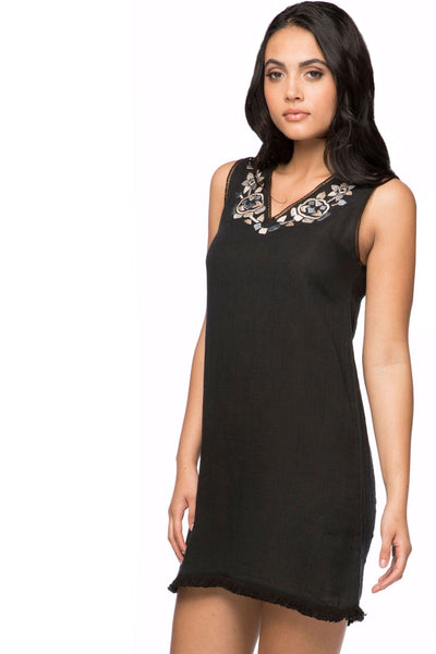 Subtle Luxury Mini Dress Little Shift Dress / S/M / Black Shift Cotton Mini Dress with Embroidery