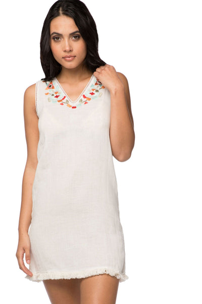 Subtle Luxury Mini Dress Little Shift Dress / S/M / White Shift Cotton Mini Dress with Embroidery