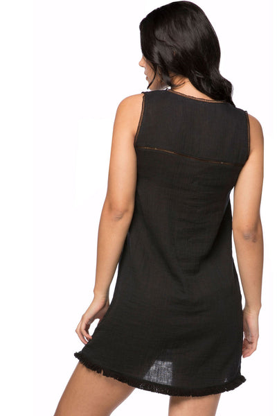 Subtle Luxury Mini Dress Shift Cotton Mini Dress with Embroidery