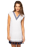 Subtle Luxury Mini S/M / Midnight / 100% Cotton Lawn Fringe Cotton Tassel Dress with Embroidery | On Sale