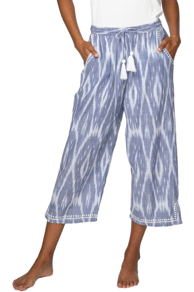 Subtle Luxury Pant L/XL / AO Blue Ikat Crop Beach Pant in Ikat Print Blue