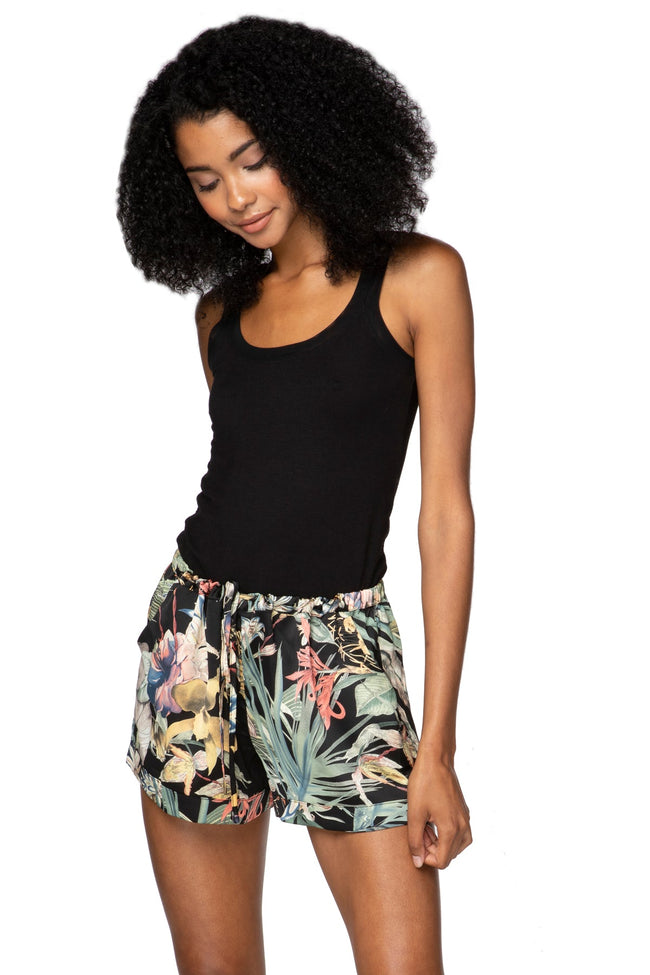 Subtle Luxury Pant L/XL / Tropical Escape - Black / 100% Polyester Sasha Lounge Short in Tropical Prints On Sale Now