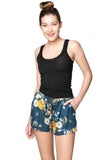 Subtle Luxury Pant M/L / Soft Bouquet - Navy / 100% Polyester Sasha Lounge Short in Tropical Prints On Sale Now