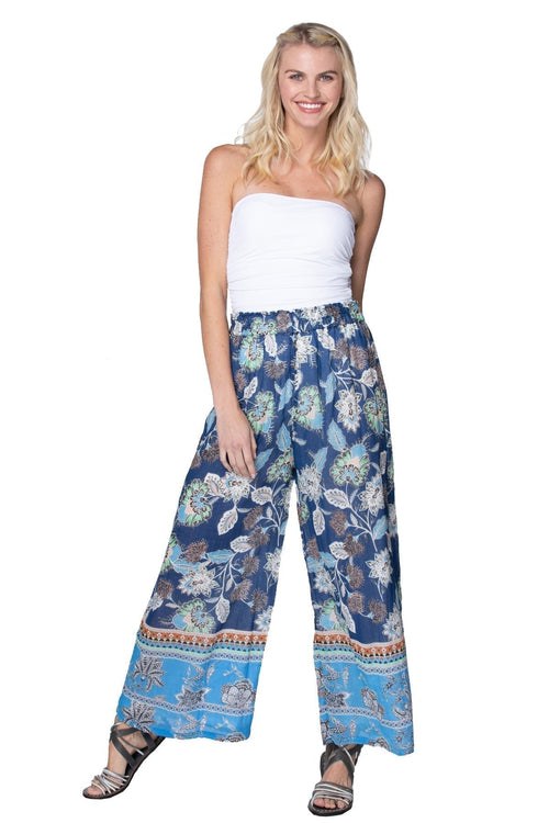 Subtle Luxury Pant S/M / Blue / 100% Cotton Floral Tapestry Pull on Pant