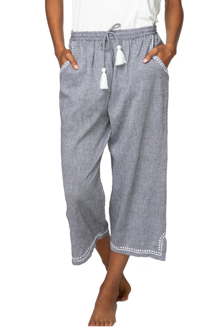 Crop Beach Pant in Light Grey Chambray