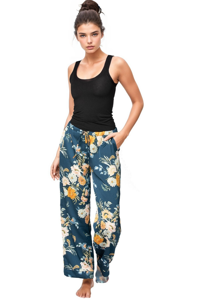 Subtle Luxury Pant S/M / Navy / 100% Polyester Bailey Beach Pant in Soft Bouquet
