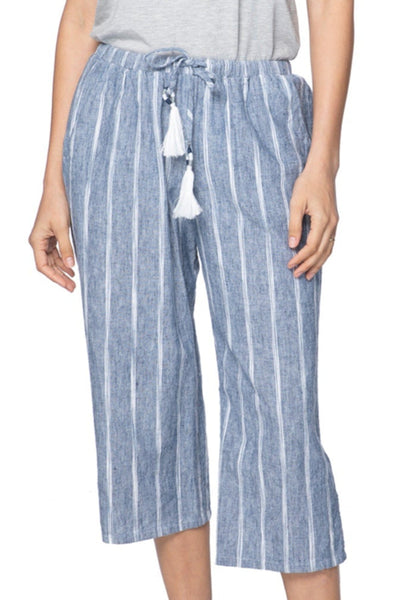 Subtle Luxury Pant S/M / Wave Stripe / 55% Linen/45% Viscose Our Favorite Linen Blend Crop Beach Pant