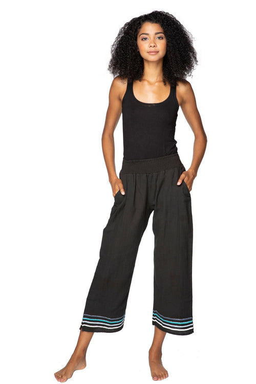 Subtle Luxury Pant XS/S / Black / 100% Cotton Vivianne Pant in Double Gauze with Multi Color Embroidery